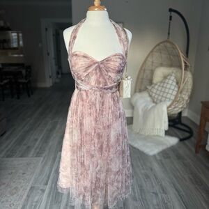 Jenny Yoo Collection Blush Halter Pleated Dress | Size 4 | Romantic Formal Midi